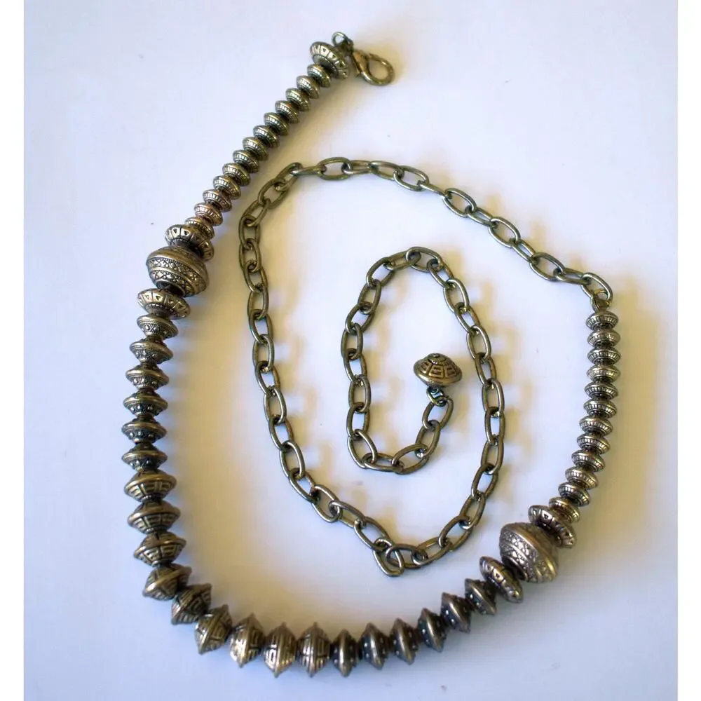 Vintage 90s Brass Tone Metal Mixed Oval Beads Chain Link Belt, One Size Fits All